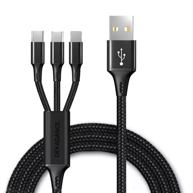 Câble Multi USB 3 en 1 Tressé et Renforcé - USB-C, Micro-USB et ltg - 1.2m BLACK