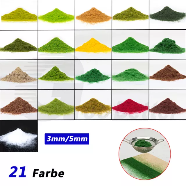 3mm,5mm Statische Grasfasern Modellbau Landschaftsbau 21 Farbe 30g/180g/500g DIY