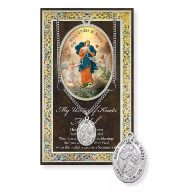 Zinn - Unsere Lady Undoer/Untier Von Knoten - 2.2cm Medaille + Kette & Broschüre