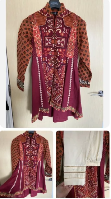 Abito ricamato 3 pezzi Almirah Designer taglia small include chiffon dupatta