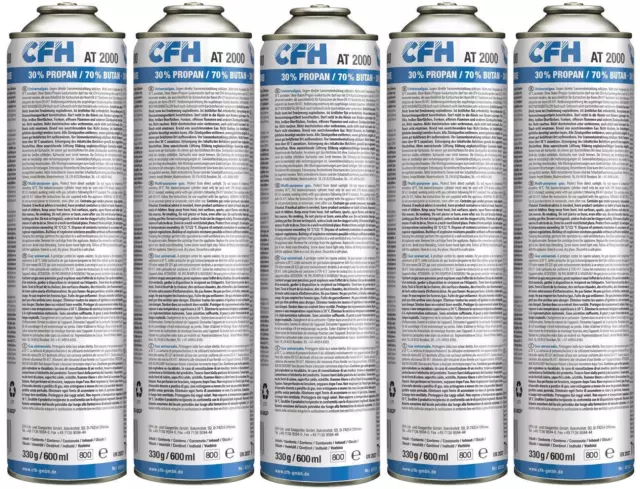 5x CFH Universalgas AT2000 330g 600ml Gaskartusche Gas 7/16" EU Gewinde