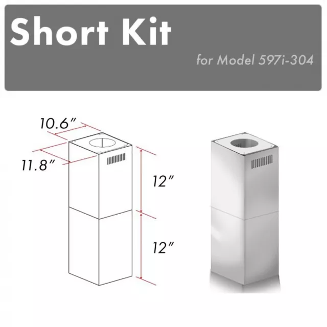 ZLINE SHORT Chimney KIT ISLAND Hood under 8 ft ceiling OUTDOOR models 597i-304