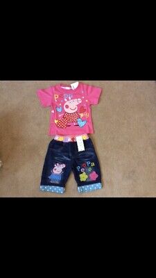 Pink Pig Denim Shorts And T Shirt Set Peppa Age 5-6 140 New