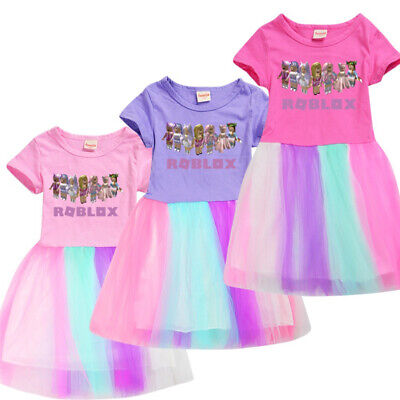 New Roblox Girls Short Sleeve Rainbow Princess Dresses Birthday Party Dress Gift