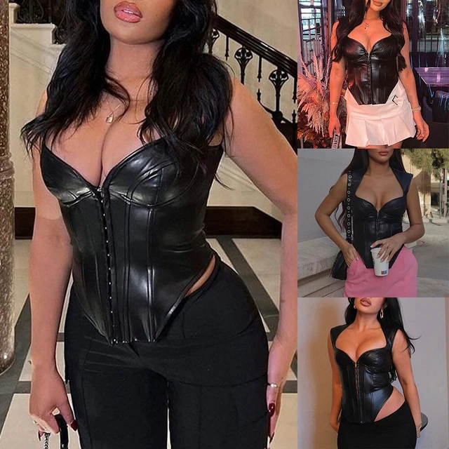 Top Femme Just Cavalli En Faux Cuir Noir - Taille S (IT 40) - Neuf Avec étiquettes - Fabriqué En Italie