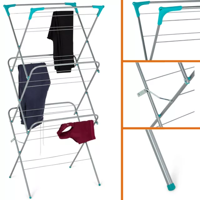 Clothes Airer 3 Tier Laundry Dryer Winged Folding In & Outdoor Horse Drying Rack