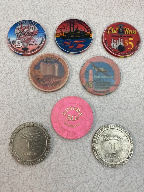 Vintage Gaming Tokens ~ Lot of 8 Coins ~ Variety of Casinos