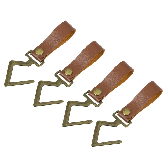 4Pcs PU Leather S Hooks for Hanging Multipurpose Camping Hook Hanger, Dark Brown