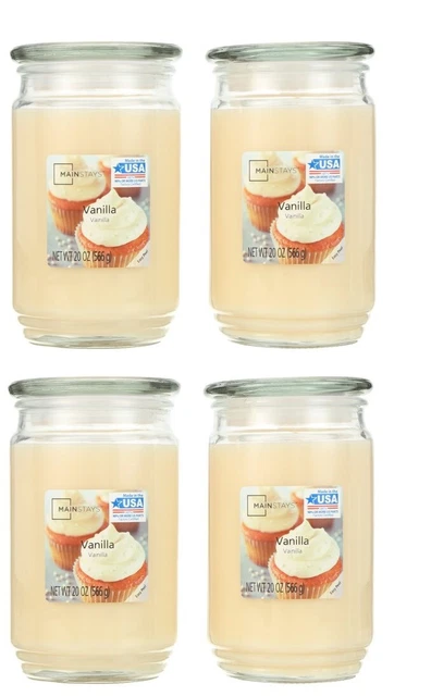 Vanilla Scented Single-Wick Large Glass Jar Candle, 20 oz., 4-Pack