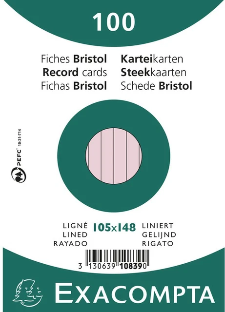 Exacompta Karteikarten A6 liniert 100 Stück eingeschweißt Rosa