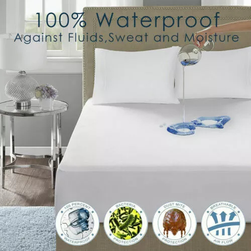 Premium Quality Waterproof Mattress Protector 40CM Fitted Sheet Terry Towel Bed
