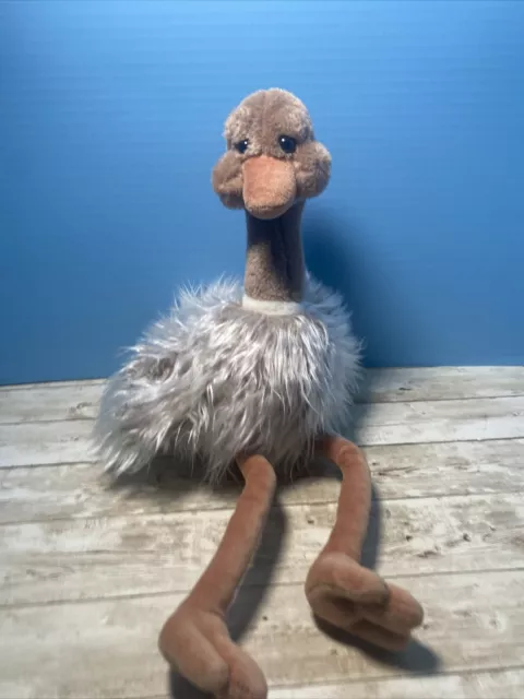 Gund Plush Ostrich Dahling Bird Stuffed Animal Lovey Toy Brown White Shaggy 16"