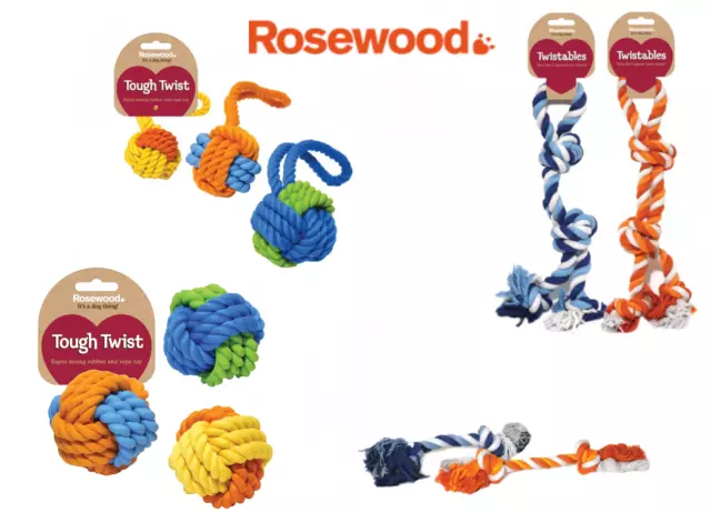 Rosewood Tough Twist Rope Dog Toys Ball Tugs Knots - NQP