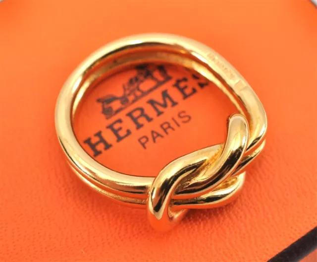Vintage HERMES Scarf Ring Atame Circle Knot Design Gold Tone Excellent+  with box