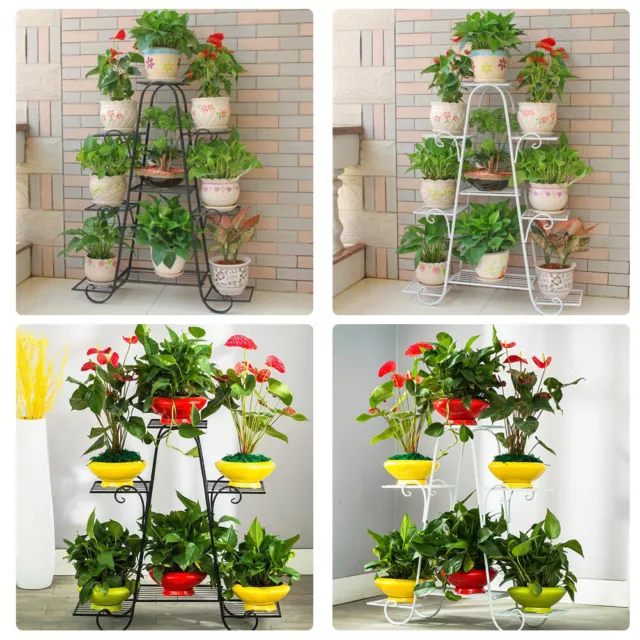 3/4Tier Metal Plant Stand Flower Pots Indoor Outdoor Garden Shelf for Display