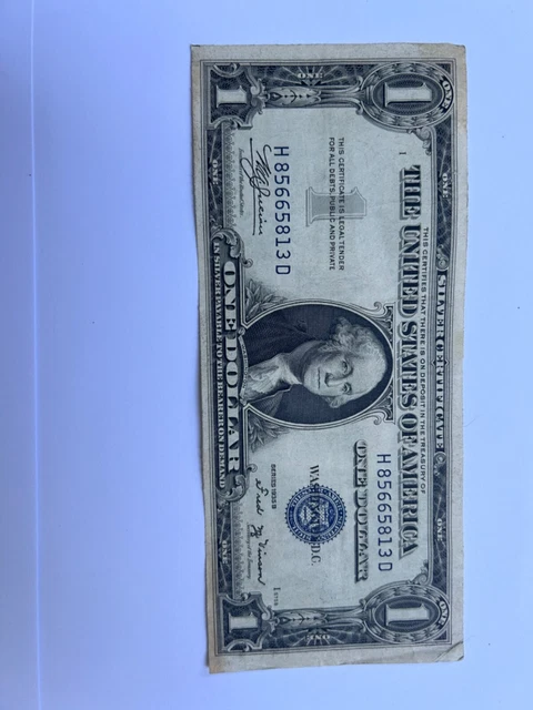 1935 Blue Seal $1 Dollar Silver Certificate, AU, Old US One Dollar Bill 1935