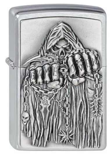 ZIPPO "GAME OVER" SKULL REAPER CHROME 3D EMBLEM LIGHTER / 2000860 **NEW in BOX**