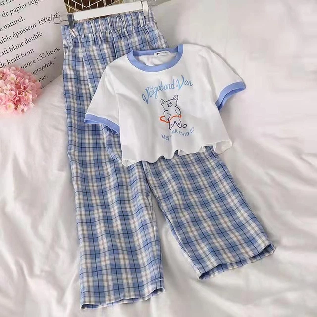 Manica Corta Abiti 4 6 8 10 12 Tee Plaid Pantaloni Due Pezzi Per Teenage Set