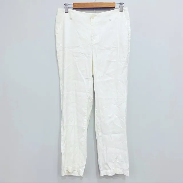 NYDJ Sz 4 Marilyn Straight Ankle White Linen Trouser Pants Stretch #MAKB8637