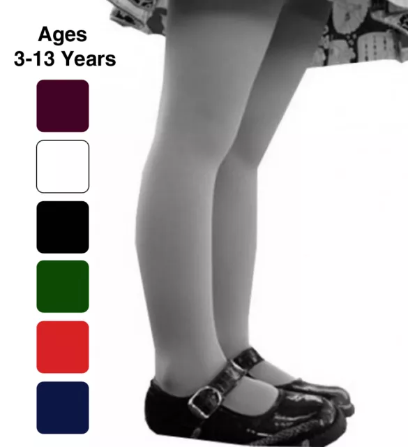 Girls School Tights Plain Rich 7 Colours Ages 0 1 2 3 4 5 6 7 8 9 10 11 12 13