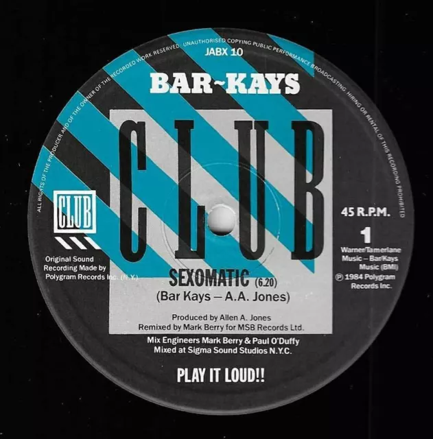 BAR-KAYS 'Sexomatic' 12" vinyl single Club records  JABX10