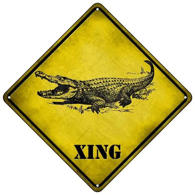 Alligator Xing Novelty Yellow Mini Metal Road Notice 8" Cross Xing Crossing Sign