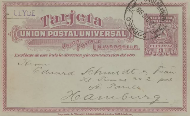Uruguay 1898: post card Montevideo to Hamburg