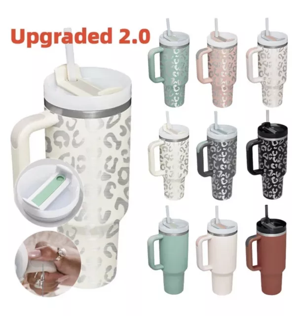 40oz Straw Insulated Thermal Coffee Mug Stainless Steel Travel Cup With Handle