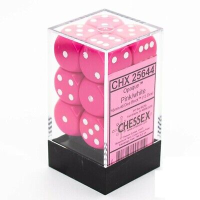 Chessex Chessex Opaco Rosa Con Bianco 12 Dadi Set 16mm d6 Dadi Blocco 6 Laterale 