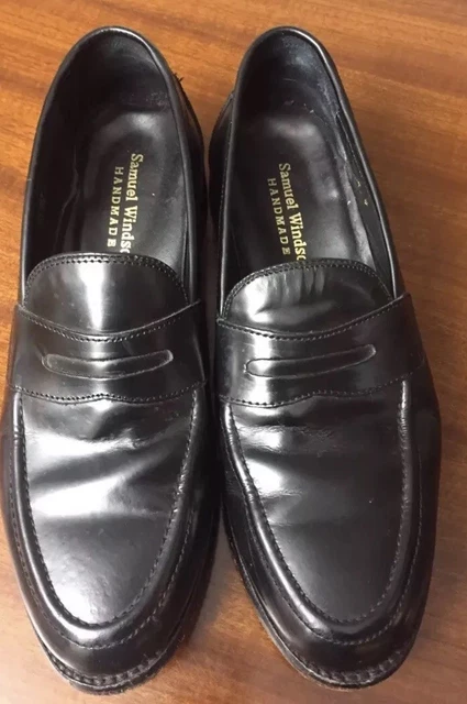 Scarpe Vintage Taglia 9 Nere Di Qualità Fatte A Mano Mocassini Samuel Windsor