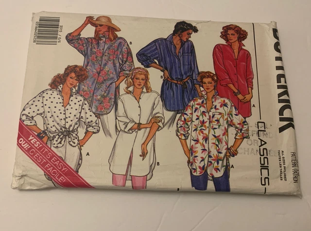 Shirt Boyfriend Loose Fit Butterick Sewing Pattern 3315 VTG Classic Misses