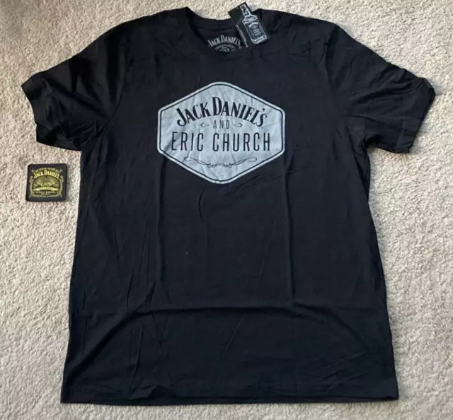 Official Jack Daniels & Eric Church LARGE t-shirt L, & Iron-On SB Bottle Patch