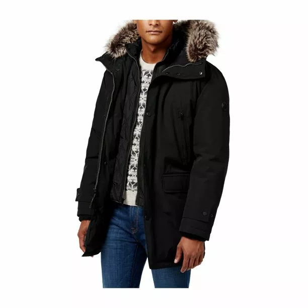 $375 Michael Kors Men's Black Hooded Bib Snorkel Parka Winter Jacket Small
