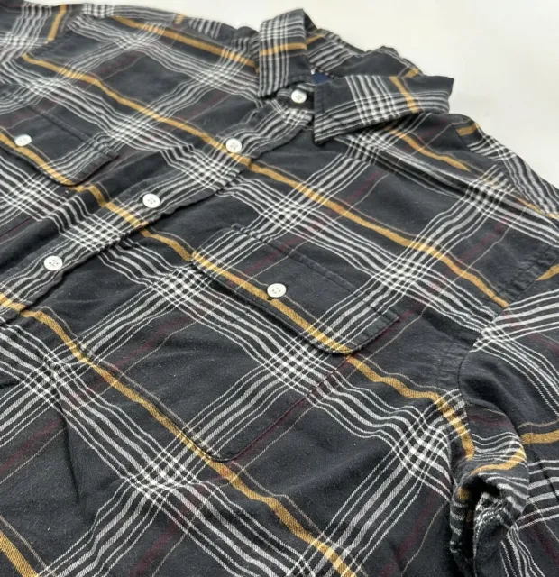 VTG MARK SHALE Flannel Shirt Mens XL Tall Black Gold Plaid Cotton Made ...