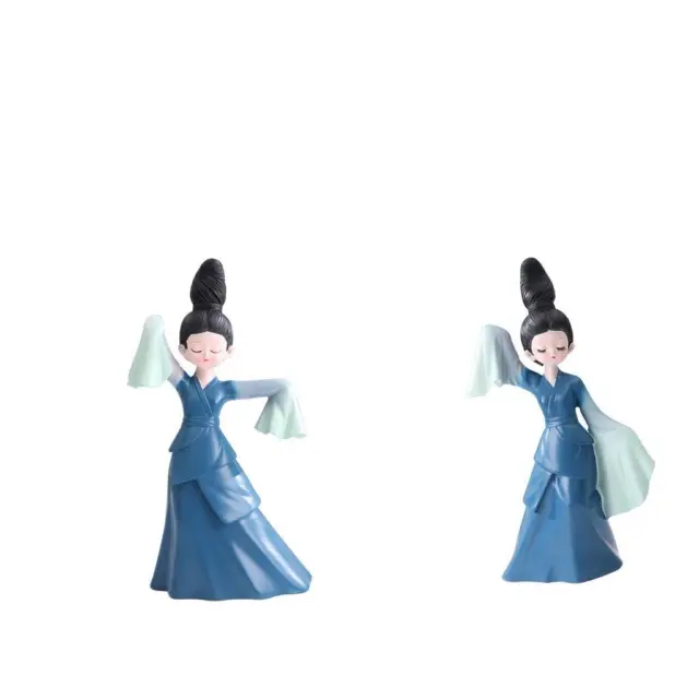 2x Statue de Danseuse de Style Chinois Dansant Figurine Plateau de Table