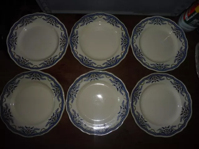 6 assiettes plates en faïence de Lunéville KG modèle Villeray *****