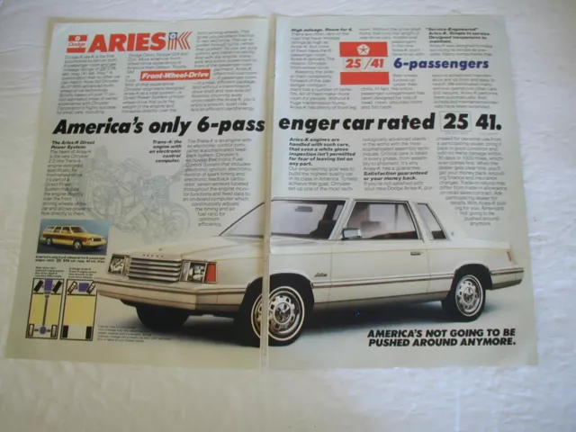 1981 Dodge Aries K, American Airlines, Shell 2 Pg 2 Sided Vintage Print Ad L037