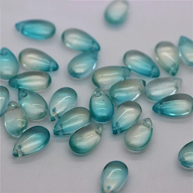 100x Dijes Mini Cristal Colgantes de Lámina Dorada Azul Lago Hágalo usted mismo 14x8 mm