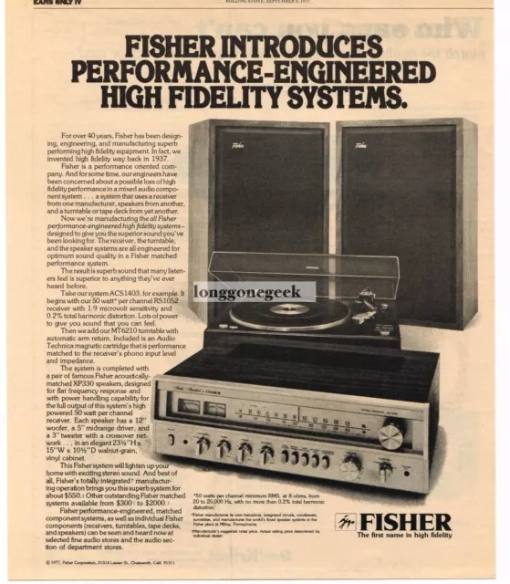 1977 Fisher MT6210 Turntable ACS1403 Receiver Speakers Stereo Hi-Fi Vintage Ad