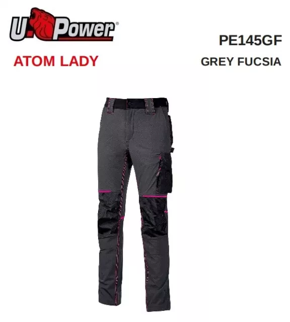 U-Power Atom Lady Grey Fucsia-Xs Pantalone Da Lavoro Pe145Gf 4 Way Stretch