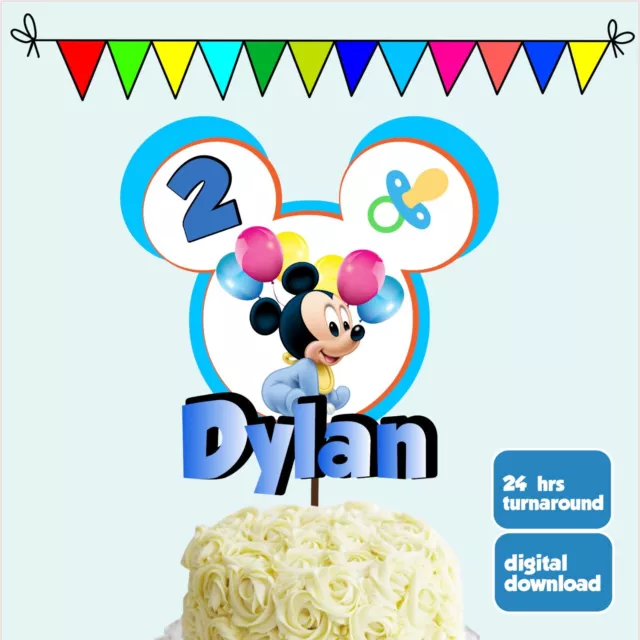 Digital #03 Baby Mickey Mouse Cake Topper Personalized Name Age Happy Birthday