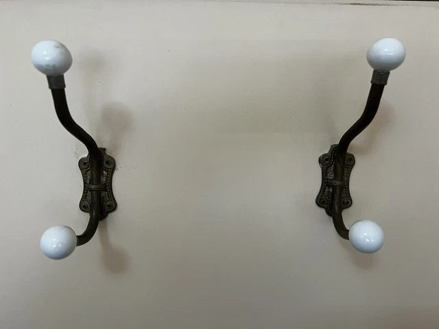 Vintage Coat Bag Hooks Wall Mounted Antique Hook Door Clothes Hangings x2