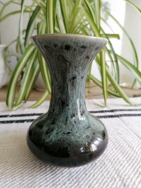 Fosters Studio Pottery Grey/Green Honeycomb Vase with Drip Glaze 14cm