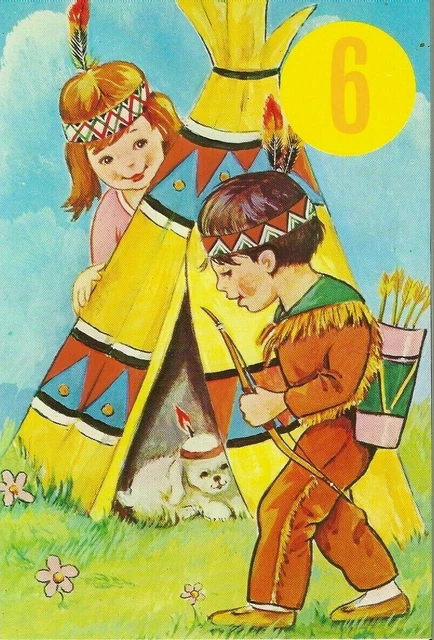 6th Happy Birthday Boys Girls Vintage Greeting Card 6 Years Old Cowboys Indians