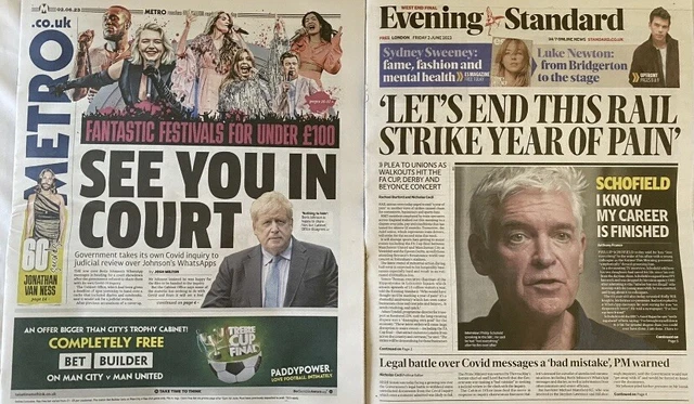 Metro See You In Court Boris ES Phil Schofield Interview UK Newspaper Lot 2.6.23 Metro See You In Court Boris ES Phil Schofield Interview UK Newspaper Lot 2.6.23
