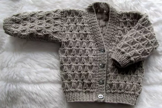 Hand Knitted Babies Cardigan 16" (41cm) chest for Newborn (0-2 months) Grey