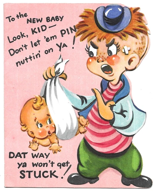 Vintage New Baby Arrival Greetings Card Die Cut Rutland England 1940s-1950s