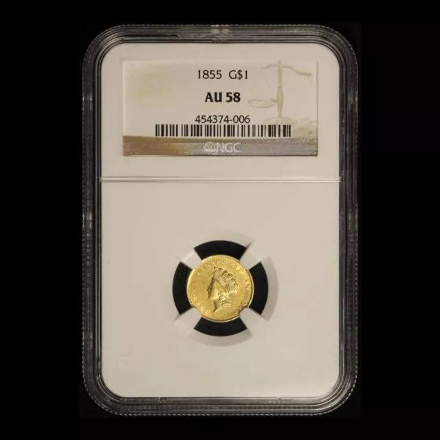 1855 $1 Gold Indian Princess NGC AU58 - Free Shipping USA