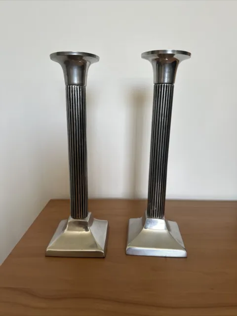 Set Of 2 Vintage Silver Candle Stick Holders Decorative 24cm Tall