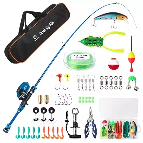 Kids Fishing Pole Kit Set，Portable Telescopic Fishing Rod and Reel Combo Full...